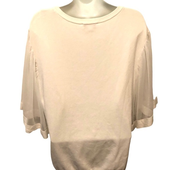 Calligraphie Scoop Neck Sweater Sz. XL Flutter Sheer Puff Sleeve Viscose Career - Picture 4 of 5